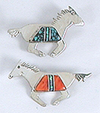 sterling silver stone inlay horse pin pendant