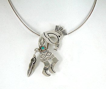Authentic Native American kokopelli pin of sterling silver and turquoise by Lambert Perry Navajo