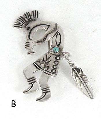 Authentic Native American kokopelli pin of sterling silver and turquoise by Lambert Perry Navajo