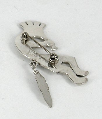 Authentic Native American kokopelli pin of sterling silver and turquoise by Lambert Perry Navajo