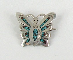 Authentic Native American sterling silver chip inlay Butterfly pin  by Loretta Bia Navajo