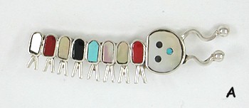 Authentic Native American Inlay Caterpillar pin of sterling silver and by Earline Edaakie Zuni