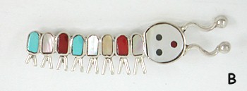 Authentic Native American Inlay Caterpillar pin of sterling silver and by Earline Edaakie Zuni