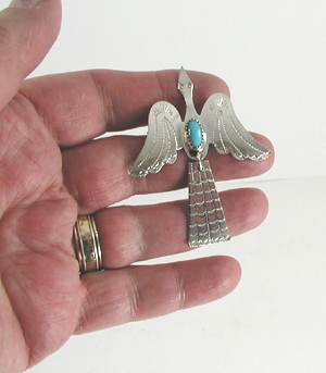 Louise Yazzie Navajo Peyote Bird Pin Sterling Silver and Turquoise