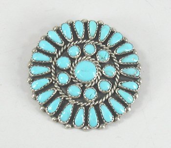 Authentic Native American Navajo Indian Sterling Silver turquoise Petit Point Pin by Danny L. Wauneka
