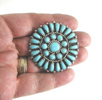 Authentic Native American Navajo Indian Sterling Silver turquoise Petit Point Pin by Danny L. Wauneka