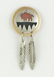 Authentic Native American Lakota Inlay Bison Shield Pin by Mitchell Zephier