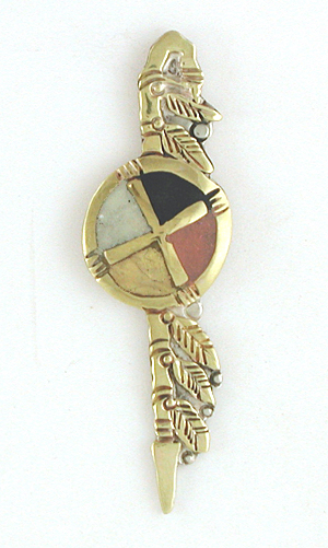 Authentic Native American Lakota Inlay Medicine Wheel Spear by Mitchell Zephier