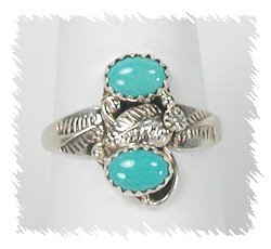 Navajo turquoise ring with two clear stones
