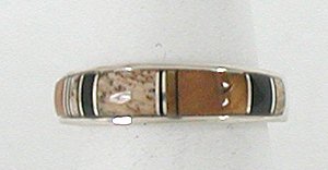 Native American Navajo multi-stone inlay Ring Sterling Silver Turquoise inlay