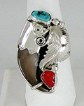 Sterling Silver Navajo Turquoise and Coral Claw Ring
