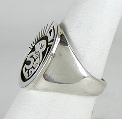 Authentic Native American Sterling Silver overlay Buffalo ring by Navajo Calvin Pererson