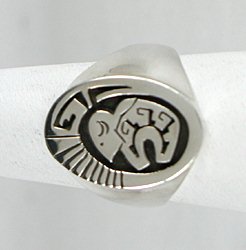 Authentic Native American Sterling Silver overlay Buffalo ring by Navajo Calvin Pererson