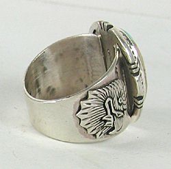 Authentic Native American Sterling Silver Boulder Turquoise ring by Navajo Freddie Charley