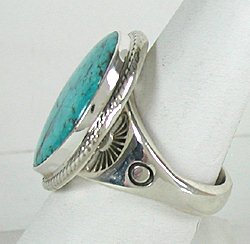 Authentic Native American Sterling Silver Candelaria Turquoise ring by Navajo Phillip Sanchez
