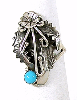 Authentic Navajo sterling silver and turquoise ring size 8 1/4 by Peterson Johnson