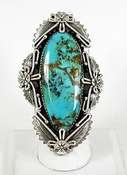 Authentic Navajo sterling silver and Kingman turquoise ring size 9 by Peterson Johnson