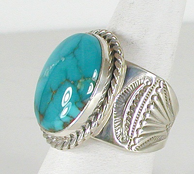 Authentic Navajo Sterling Silver Turquoise Mountain cigar band ring size 12 by Tony Garcia