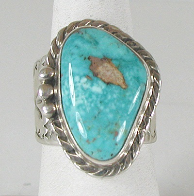 Authentic Navajo Sterling Silver Sunnyside Turquoise cigar band ring size12 by Tony Garcia