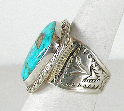 Authentic Navajo Sterling Silver Sunnyside Turquoise cigar band ring size 10 1/2 by Tony Garcia