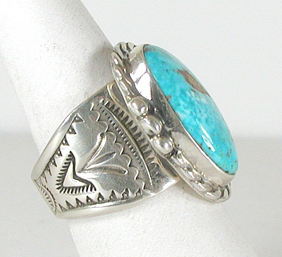 Authentic Navajo Sterling Silver Sunnyside Turquoise cigar band ring size12 by Tony Garcia