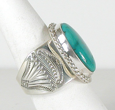 Authentic Navajo Sterling Silver Turquoise Mountain cigar band ring size 12 by Tony Garcia