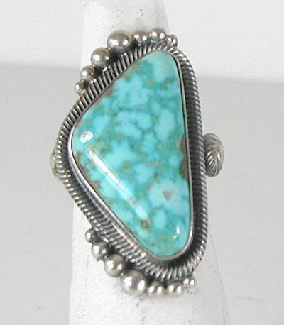 Authentic Navajo Sterling Silver Kingman Turquoise ring size 5 3/4 by Gloria Begay