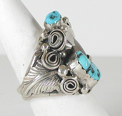 Sterling Silver Claw and  Turquoise ring size 11 1/4 by Navajo artist Percy Spencer