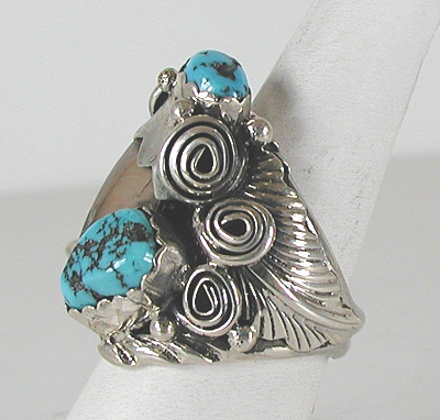 Sterling Silver Claw and  Turquoise ring size 11 1/4 by Navajo artist Percy Spencer