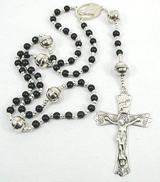 Native American Indian sterling silver pink shell nugget rosary