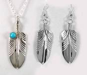 Navajo Sterling Silver Feather pendant and earrings