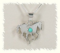 Hand made Native American Indian Jewelry; Navajo Sterling Silver Turquoise  horse Pendant