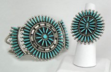Zuni petit point turquoise bracelet and ring set