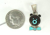 Navajo  Sterling Silver turquoise bow tie bear pendant and earrings