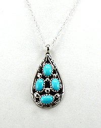 Authentic Navajo  Sterling Silver turquoise Turquoise Cluster pendant