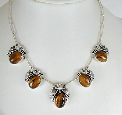 Authentic Native American Tiger Eye necklace  and earrings set by Navajo Peterson Johnson