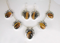 Authentic Navajo Tiger Eye Necklace, Bracelet, Ring and Earrings Set