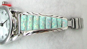 Native American Indian Jewelry; Navajo Sterling Silver Opal Watch