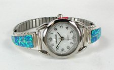 Authentic Native American Sterling Silver opal inlay Watch tips by Navajo Arlene Yazzie