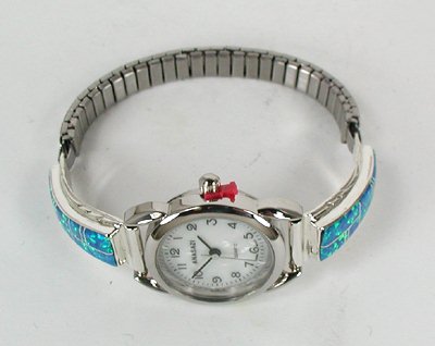 Authentic Native American Sterling Silver opal inlay Watch tips by Navajo Arlene Yazzie