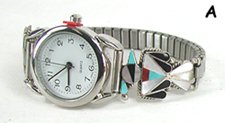 Native American Sterling Silver and stone inlay watch tips by Zuni Fabian Cellicion