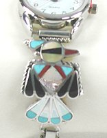 Native American Sterling Silver and stone inlay watch tips by Zuni Anselm Wallace