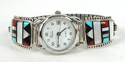 Authentic Native American Sterling Silver and Inlay Watch Tips by Zuni Herbert and Esther Cellicion