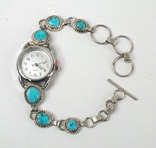 Sterling Silver and Turquoise Link Watch Bracelet 