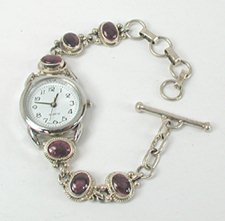 Sterling Silver and Charoite Link Watch Bracelet 