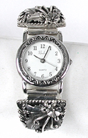 Authentic Native American Navajo Indian Sterling Silver Ladies Watch tips by Peterson Johnson - watch face