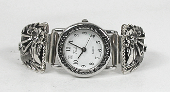 Authentic Native American Navajo Indian Sterling Silver Watch tips by Peterson Johnson - watch face