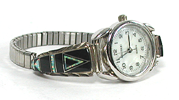 Authentic Native American Navajo Indian Sterling Silver and stone inlay Ladies Watch tips by Arlene Yazzie