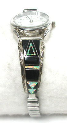 Authentic Native American Navajo Indian Sterling Silver and stone inlay Ladies Watch tips by Arlene Yazzie