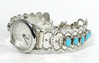 Authentic Native American Navajo Indian Sterling Silver and Turquoise Ladies Watch tips